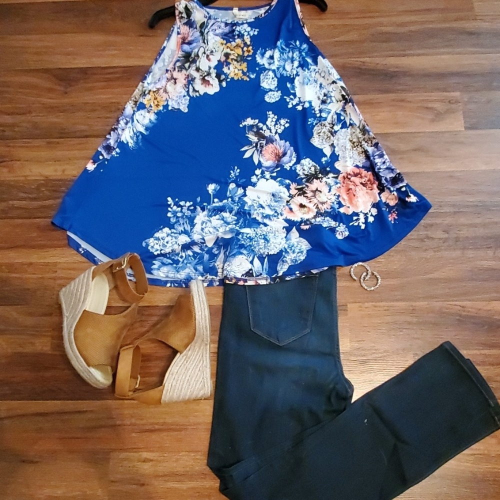 Royal blue floral tank